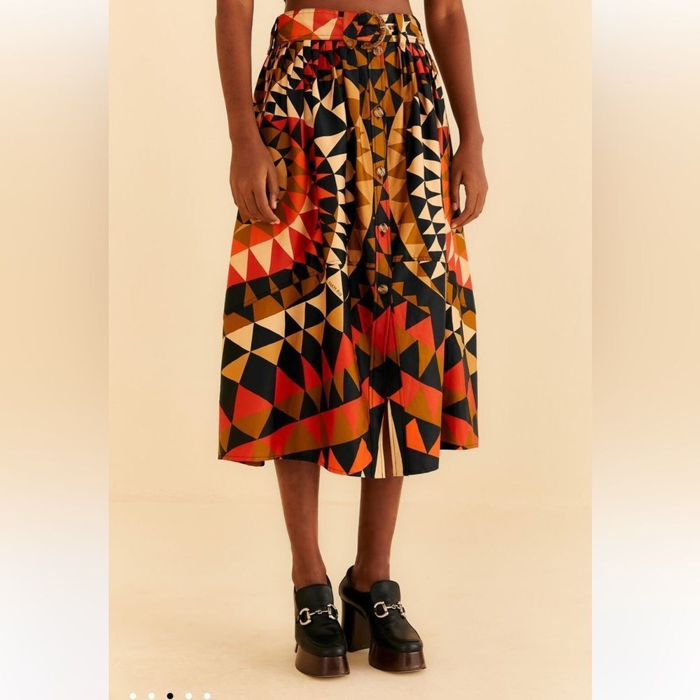 FARM Rio Geometric Skirt in Black, Red, and Orange - Picture 3 of 6